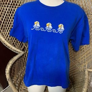 Vintage sailboat needlepoint embroidered tee